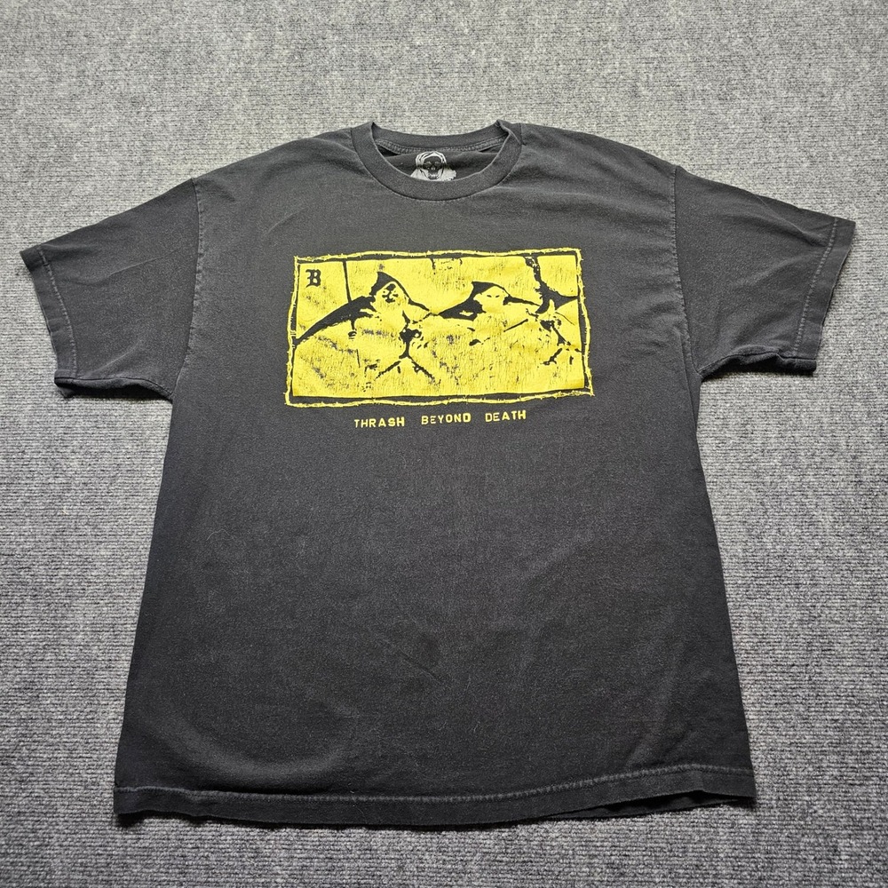 Bowery Thrash Beyond Death Graphic T-Shirt Mens XL Black Yellow Short Sleeve
